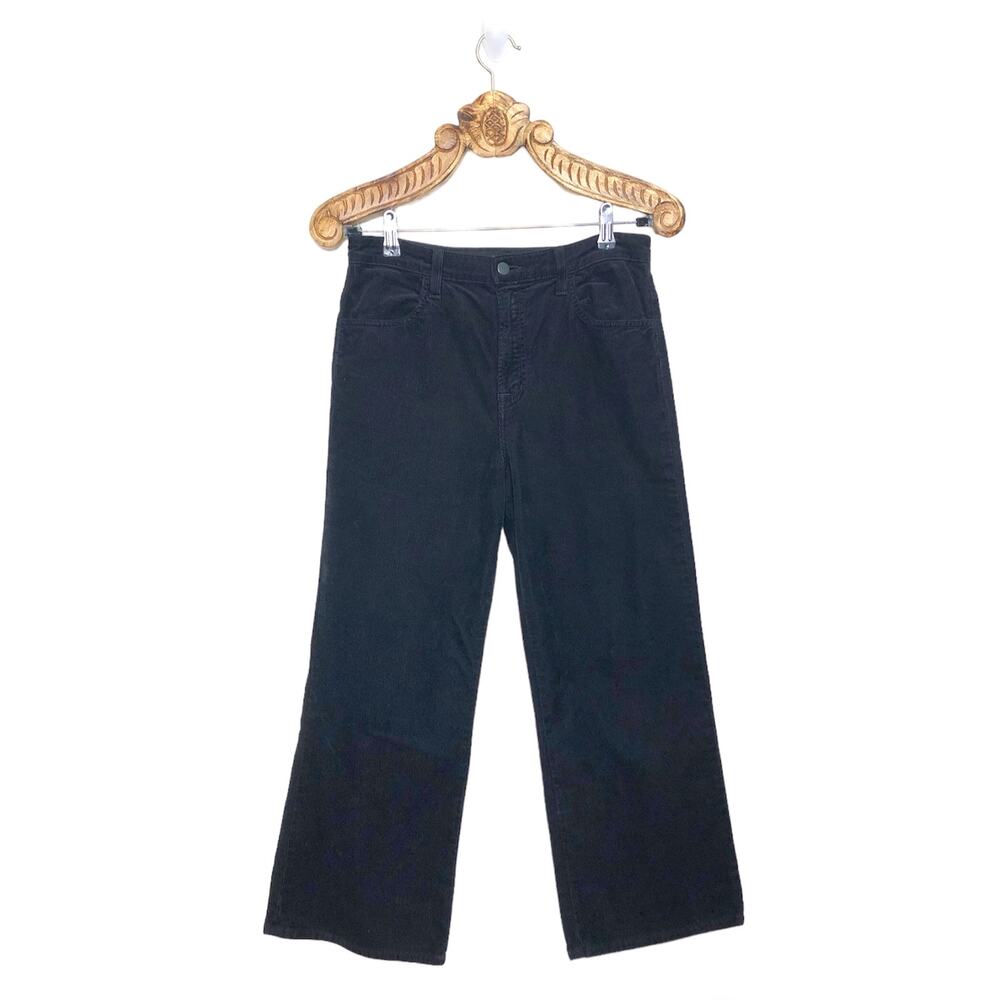 J Brand Joan High Rise Crop Wide Leg Corduroy Pants Black Size 28